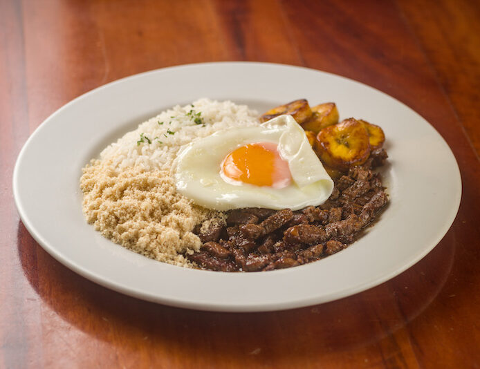 Beef stew, rice and beans